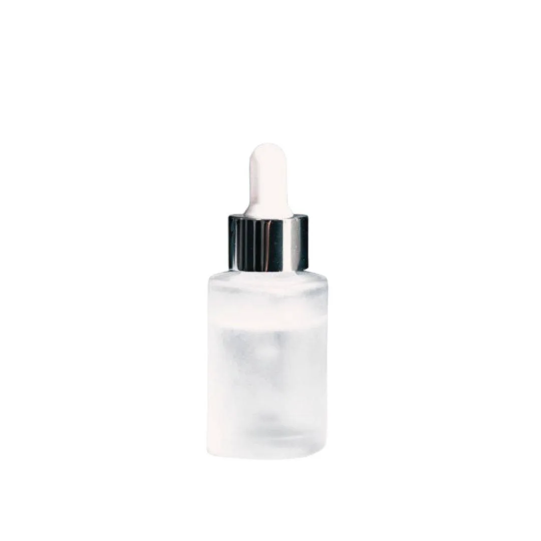 Envase Vidrio 30ML Transp Opal / Gotero Encq. 20/410 Blanco ENC. Plata