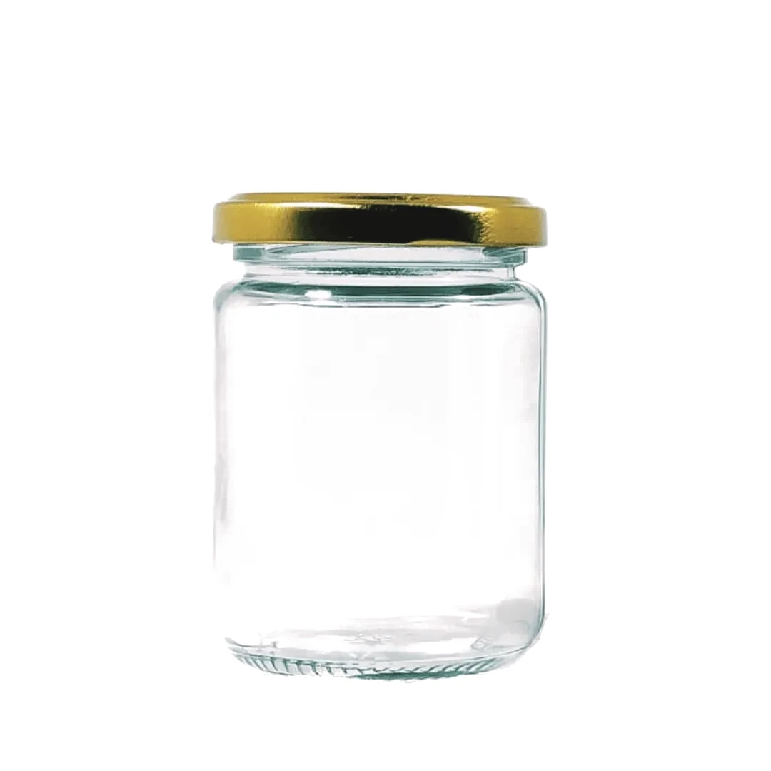 Pote JAR Vidrio 240ML Tras/ Tapa Oro
